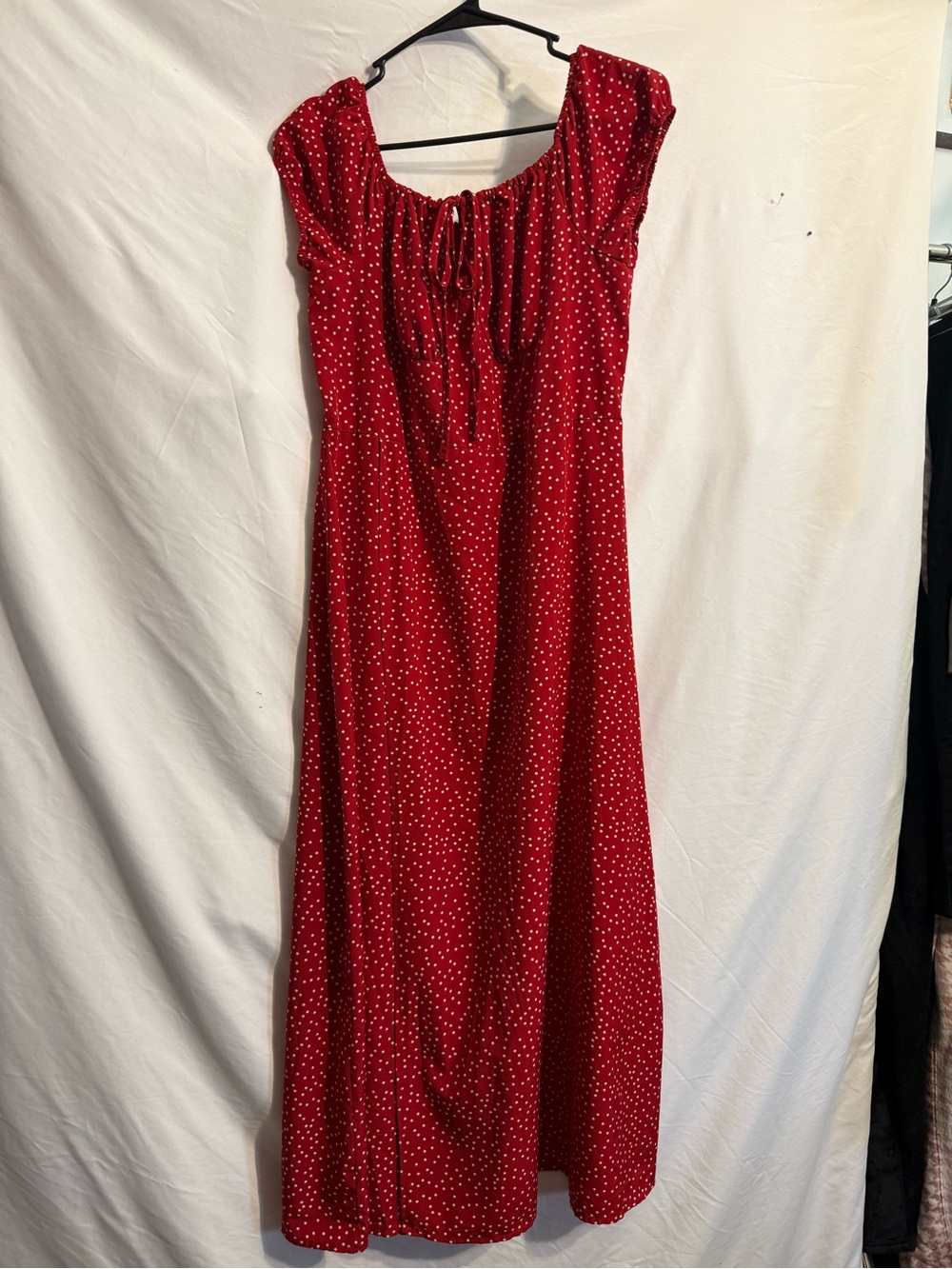 SHEIN Red Polka Dot Maxi Dress with Tie Neck